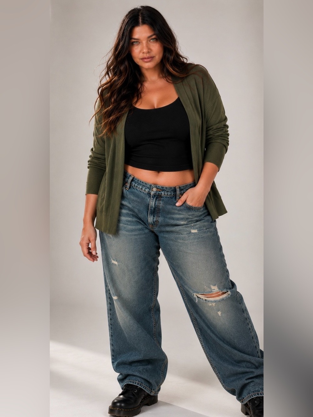 TORRID Olive Green Open Hooded Cardigan